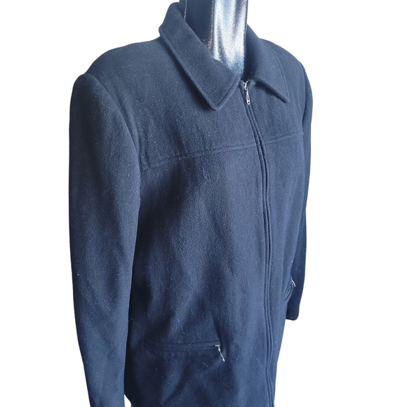 Lindor Black Wool Blend Zippered Front Light Coat Sz.14 - Picture 2 of 6